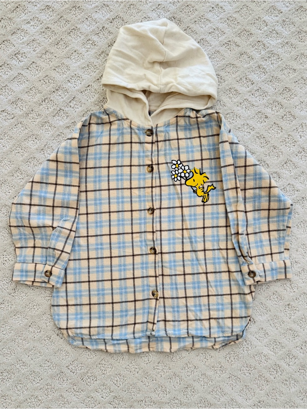 Zara Snoopy Plaid Hooded Button-Up Shirt - 3/4